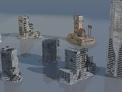 Damaged Building Components from Abandoned High Rise Structures with Collapsed Floors and Exposed Supports 3d model