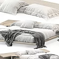 Modern Cozy Double Bed With Wooden Frame White Pillows And Gray Throw Blanket