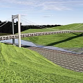 Modern White Cable Stayed Bridge Over River With Green Grassy Hills 3d model