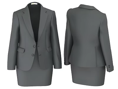 Professional Grey Two Piece Suit With Fitted Blazer And Knee Length Skirt Office Wear 3d model