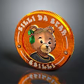 Circular Orange Daily Use Product with Bear Figure Green Bow and NINI DA BEAR Design