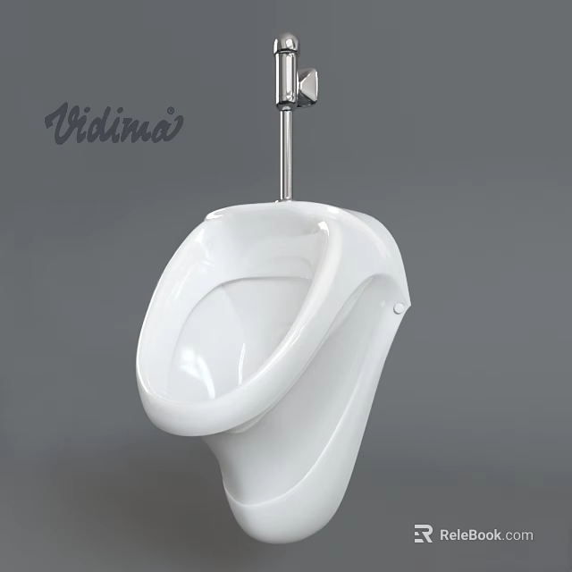 Vidimo White Modern Urinal With Chrome Flush Pipe And Ceramic Design 3d model 