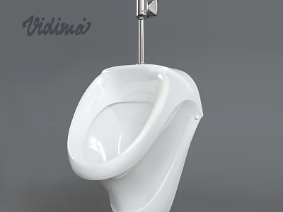 Vidimo White Modern Urinal With Chrome Flush Pipe And Ceramic Design 3d model