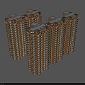 Modern High Rise Residential Buildings With Orange Exterior And Blue Roofs