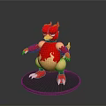 Fierce Red And Yellow Animal Character With Horns And Claws 3D Model In Standing Pose