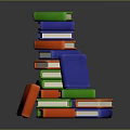 Colorful Book Stack With Green Blue Red Orange Books Stacked And Scattered On Dark Surface