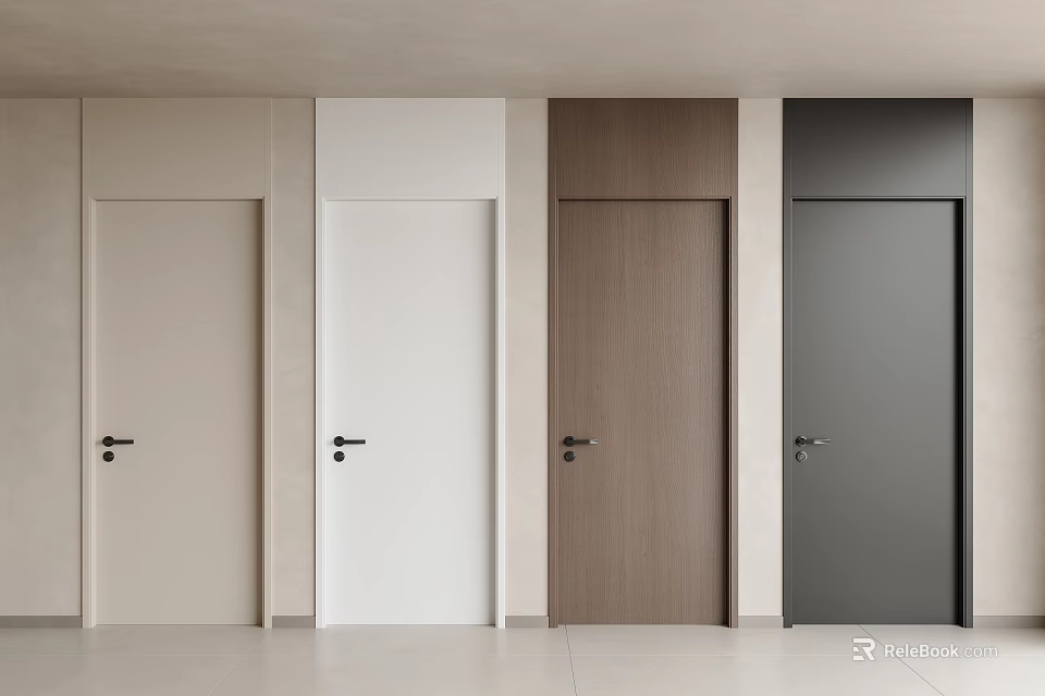 Modern Hinged Doors In Beige White Wood Grain And Dark Gray With Black Handles 3d model 