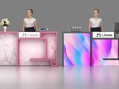 Modern Livenu Reception Desks With Pink Frame Marble Countertop And Colorful Gradient Screen 3d model