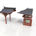Traditional Chinese Architecture Models Featuring Black Tiled Roofs Wooden Supports And Grille Design