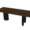 Long Rectangular Wooden Dining Table With Dark Cylindrical And Irregular Legs 3d model