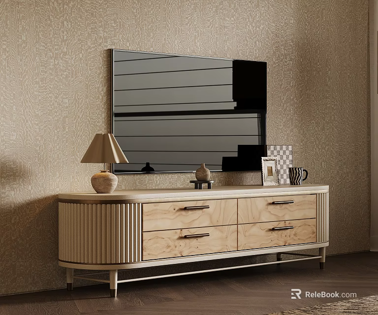 Light Natural Wood TV Stand With Storage Drawers For Cozy Modern Living Room Interior 3d model 
