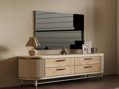 Light Natural Wood TV Stand With Storage Drawers For Cozy Modern Living Room Interior 3d model