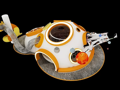 Kids Playground Space Capsule Themed Fun Play Structure With Round Windows White And Orange Slide 3d model