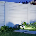 Garden Landscape Design with White Fence Green Plants Stone Slabs and Lush Lawn