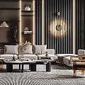 Elegant Modern Living Room Interior Design With Sofa Coffee Table Rug And Circular Mirror