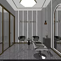 Modern Beauty Hair Salon Interior Design With Comfortable Styling Chairs Pendant Lights And Marble Flooring