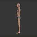 Woman in Grey Underwear Standing with Arms Outstretched 3D Model on White Background