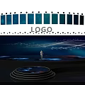 Modern Stage With Person Standing Center Large LED Screen Blue Lights LOGO And Circular Platform