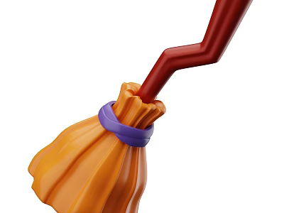 Decorative Broom Ornament Set with Red Handle Orange Bristle and Purple Band 3d model