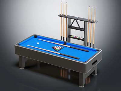 Professional Billiard Table With Cue Rack And Colorful Balls Sports Equipment 3d model