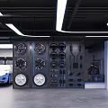 Modern Luxury Car Dealership Showroom With Sports Cars Glass Partitions And White Pillars