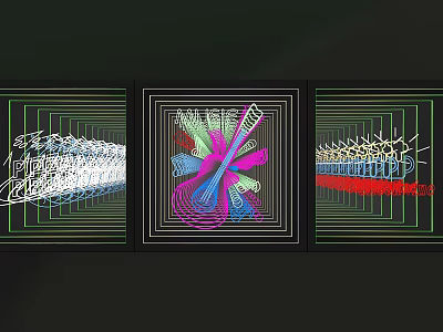 Artistic Three Panel Mirror With Colorful Abstract Patterns And Frame Design 3d model