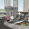 PRIMA Modern Office Building with High Rise Buildings Shopping Mall Escalators Pedestrians and Greenery