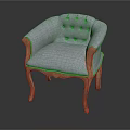 Light Blue Single Sofa with Curved Wooden Arms Button Tufted Backrest and Wooden Legs