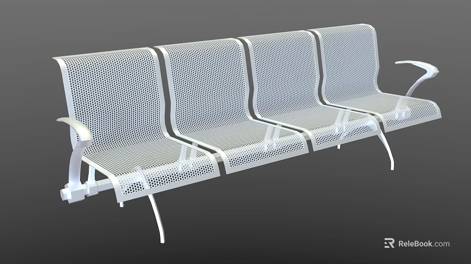 Public Bench With Metal Perforated Design And Multiple Seats For Public Spaces 3d model 