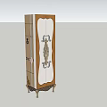 Elegant Wooden Jewelry Armoire With Ornate Carvings And Decorative Handles