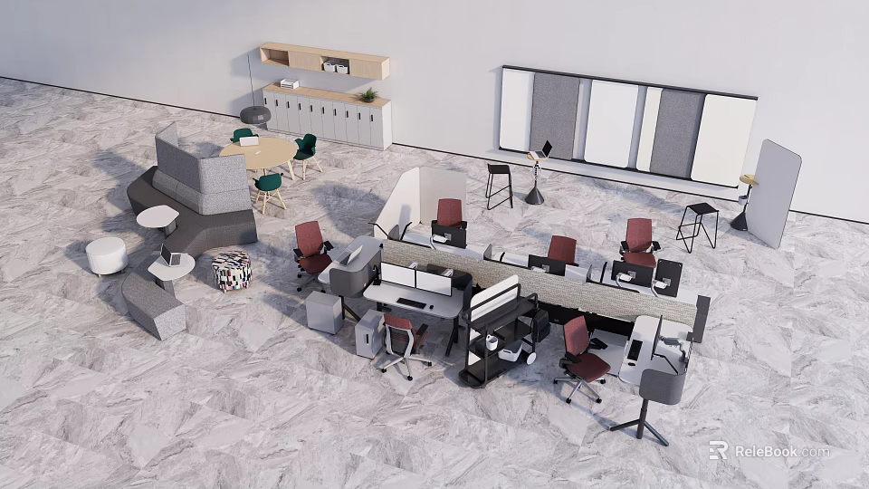 Modern Conference Room Interior With Meeting Tables Office Chairs And Workstations 3d model 