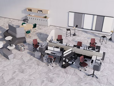 Modern Conference Room Interior With Meeting Tables Office Chairs And Workstations 3d model