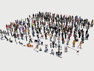 Group of diverse people gathered together in casual poses on white background 3d model