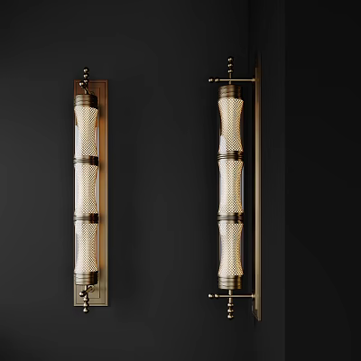 Modern Wall Sconces with Brass Frame and Textured Glass Cylinder Design 3d model