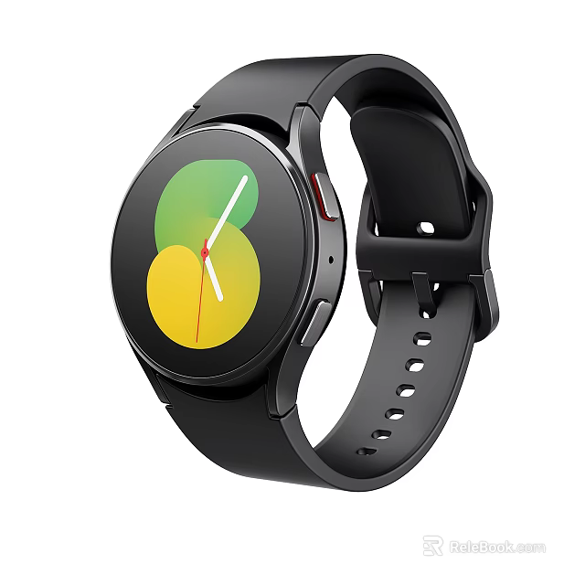 Modern Smartwatch With Circular Dial Green Yellow Accents And Black Strap 3d model 