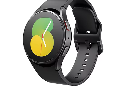 Modern Smartwatch With Circular Dial Green Yellow Accents And Black Strap 3d model