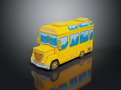 Yellow Cartoon Bus With Blue Windows Roof Racks And Shiny Surface Design Details 3d model