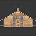 Wooden Log Cabin Building With Log Structure Solar Panel Roof And Front Porch With Railings