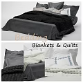 Double Bed Bedding With Gray Blanket White Quilt And Embroidered Pillows