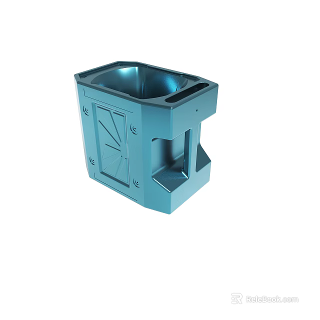 Blue Industrial Component With Square Body Hollow Interior And Reinforcing Ribs 3d model 