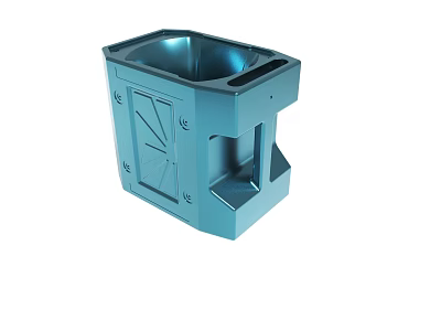 Blue Industrial Component With Square Body Hollow Interior And Reinforcing Ribs 3d model