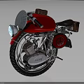Vintage Red Motorcycle With Round Headlight Black Seat And Brown Leather Side Bags