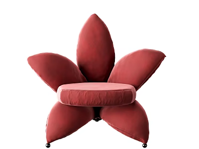 Modern Stylish Red Flower Shaped Single Sofa With Velvet Upholstered Petal Design And Rolling Wheels 3d model