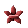 Modern Stylish Red Flower Shaped Single Sofa With Velvet Upholstered Petal Design And Rolling Wheels