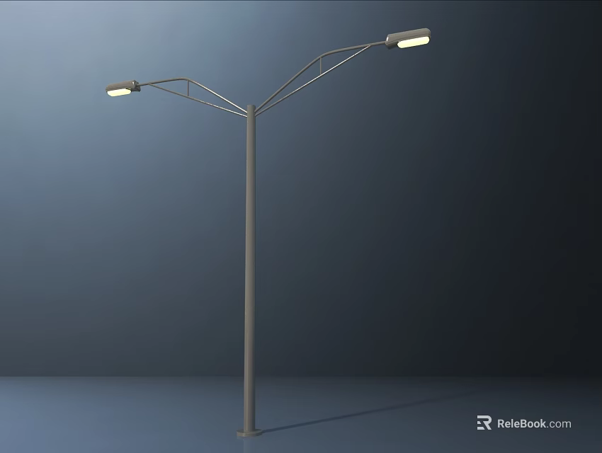 Bright Modern Outdoor Street Light With Double Headed Design And Metal Pole 3d model 