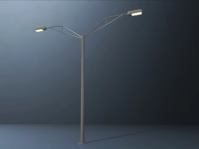 Bright Modern Outdoor Street Light With Double Headed Design And Metal Pole 3d model