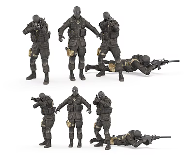 Game Movie Characters Tactical Soldiers In Combat Gear With Various Poses 3d model