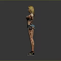 Child Girl 3D Model Wearing Sports Vest Denim Shorts And Sneakers On Grey Background