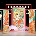 Antique Tang Feng Guochao Drum Fan Hanging Picture Meichen Device Pin-in Small Stage Exhibition Display Stage 3d model