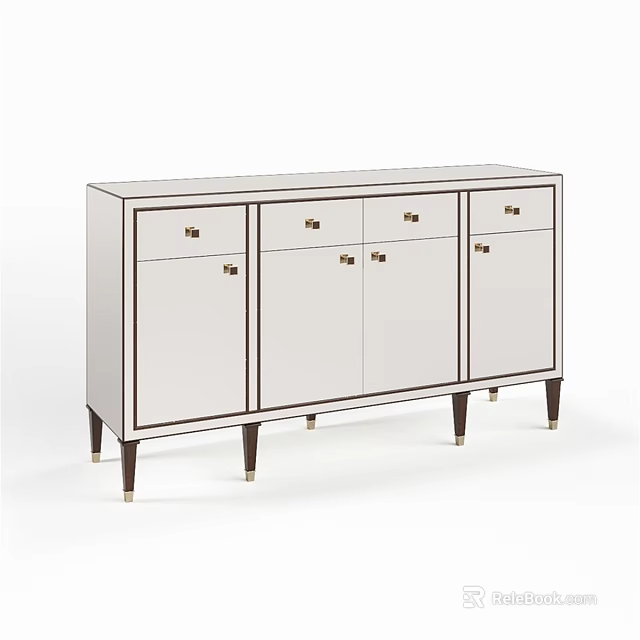 Stylish Modern White Dresser With Drawers Cabinets And Dark Wood Legs 3d model 